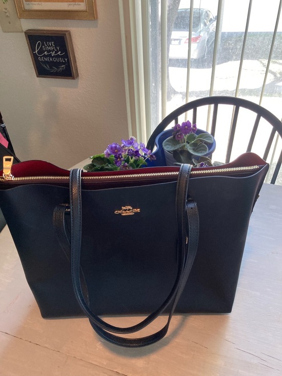 Coach Handbags - Coach Black Leather Tote with Red Interior and Gold Hardware